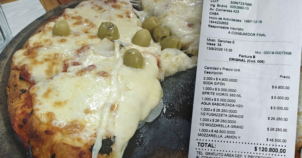 Una pizza entera con jamón y dos mitades grandes: la cuenta de $120.800 en El Cuartito, línea por línea